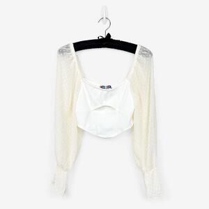 Urban Outfitters Mirabel Puff Sleeve Blouse Medium Cream Crop Soft Girl Romantic
